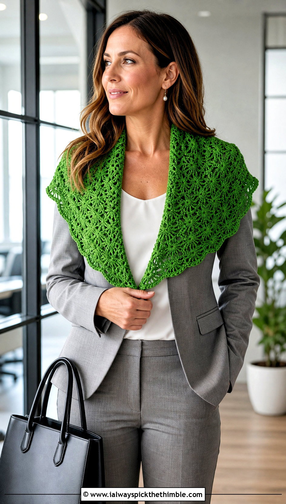 Crescent Star Stitch Crochet Shawl With Trouser Suit - 20 star crochet shawl outfit ideas