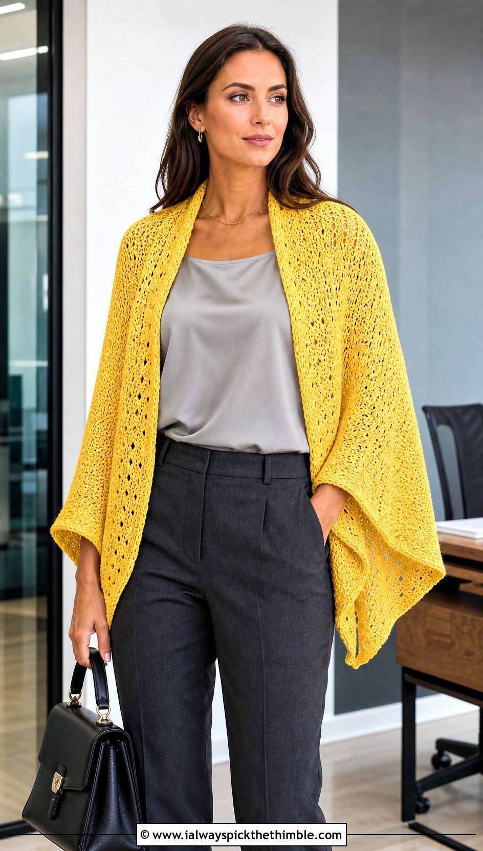 Crescent Wingspan Shawl With Tailored Trousers - 15 Crochet Wingspan Shawl outfit ideas
