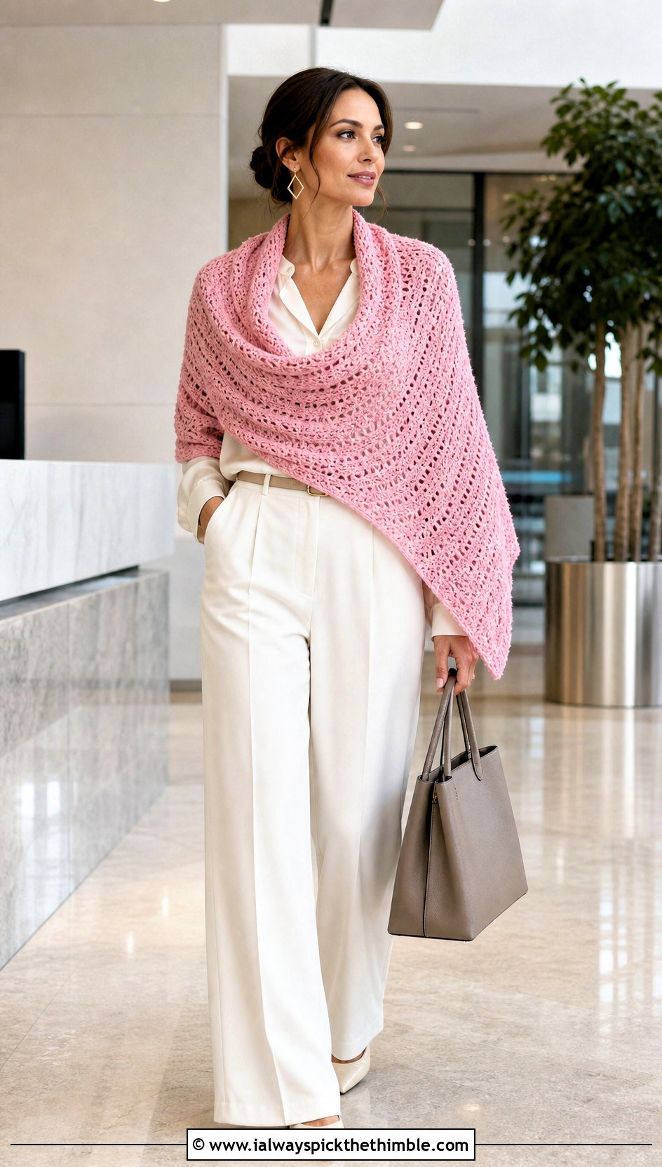 Crescent Worsted Weight Crochet Shawl With Wide Leg Trousers - 20 Crochet Shawl Worsted Weight Yarn outfit ideas