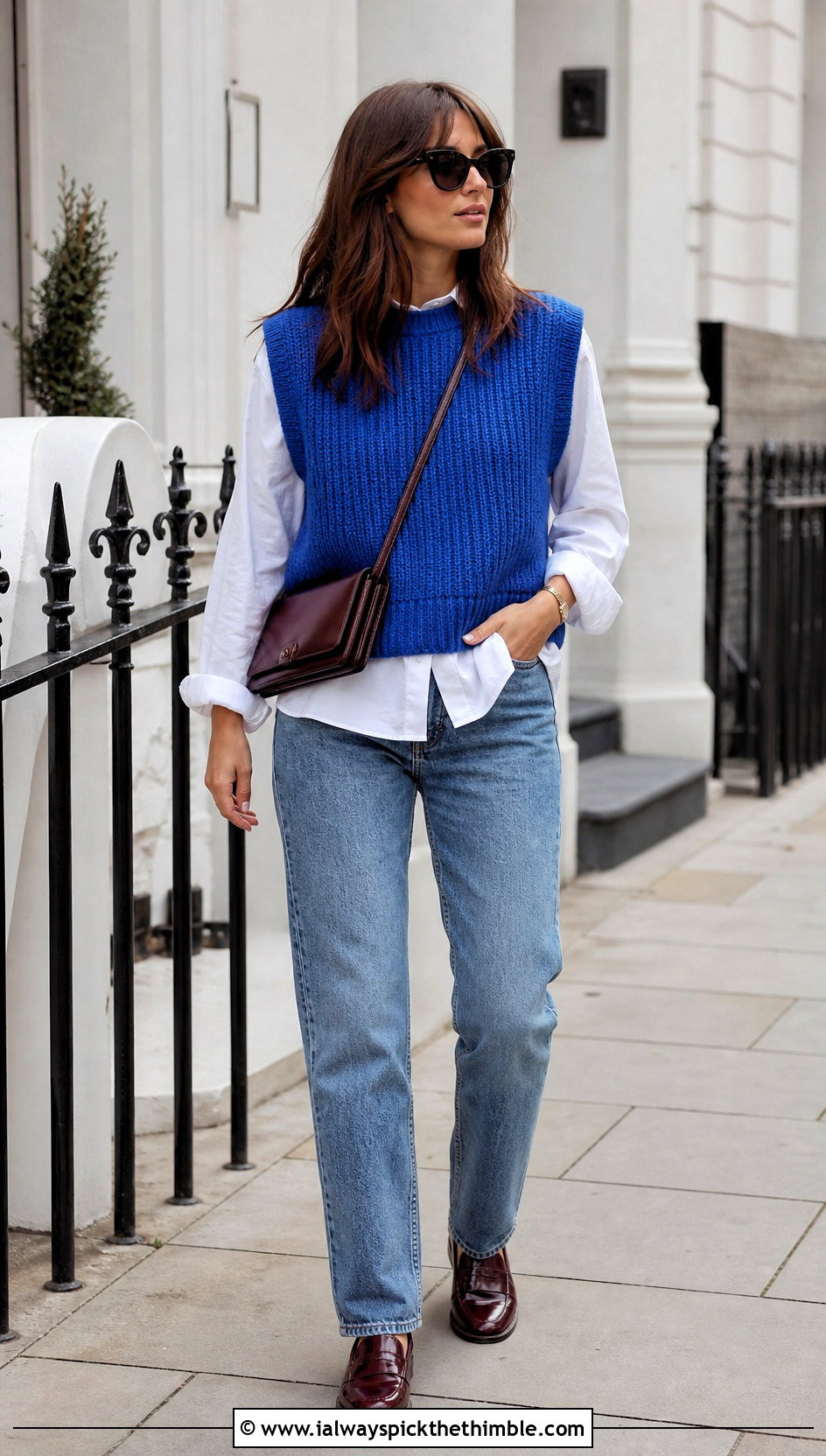 Crew Neck Crochet Ribbed Vest With Shirt And Jeans - 20 crochet ribbed vest outfit ideas