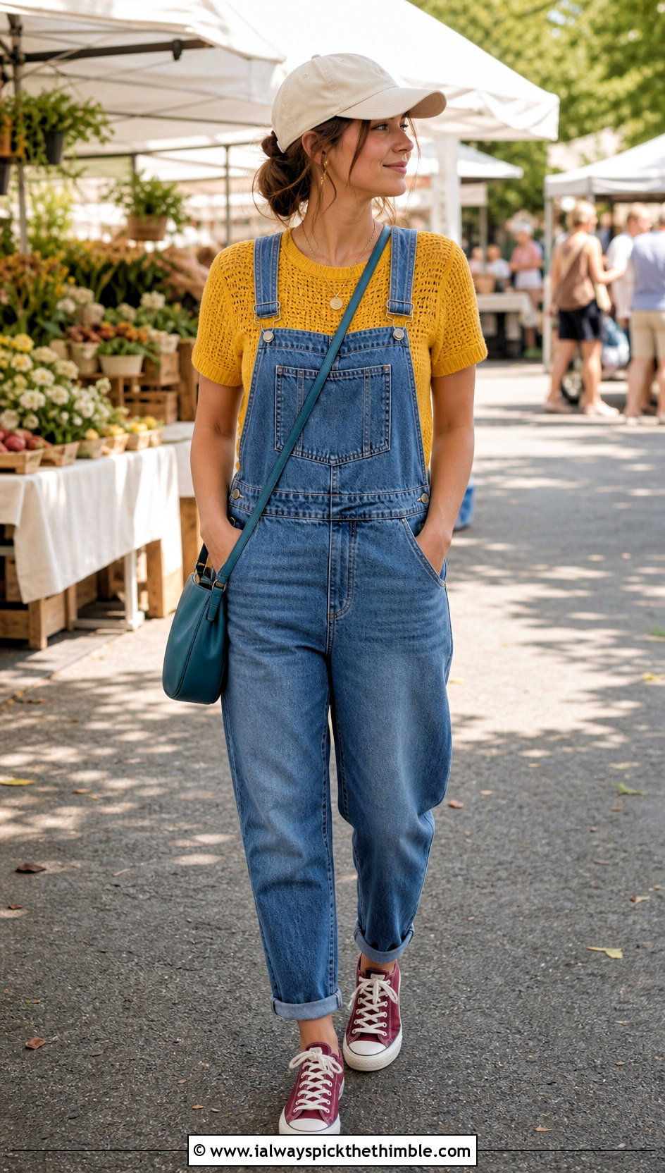 Crew Neck Crochet T Shirt With Denim Overalls - 25 crochet t shirt outfit ideas