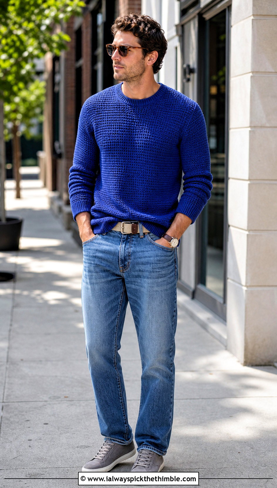 Crewneck Crochet Mens Pullover With Straight Leg Jeans - 15 crochet mens pullover outfit ideas