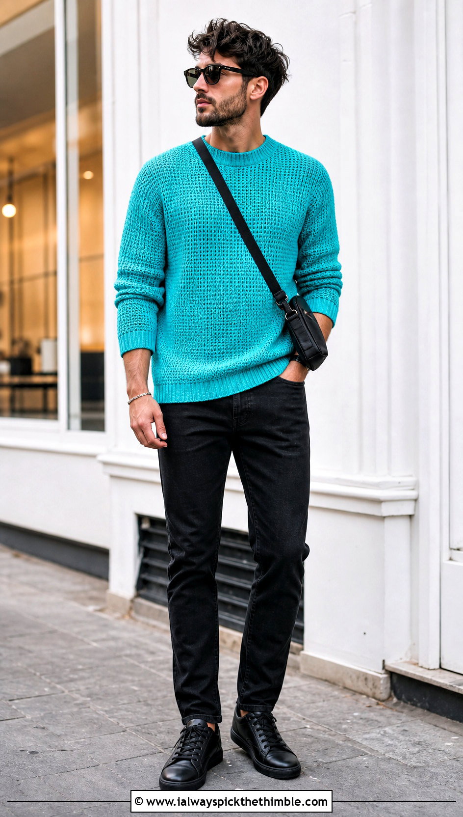 Crewneck Crochet Sweater With Black Jeans - 20 men's crochet sweater outfit ideas