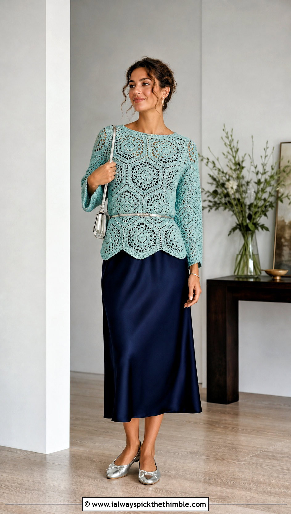 Crewneck Hexagon Granny Square Pullover With Slip Dress - 20 Hexagon Granny Square Pullover outfit ideas