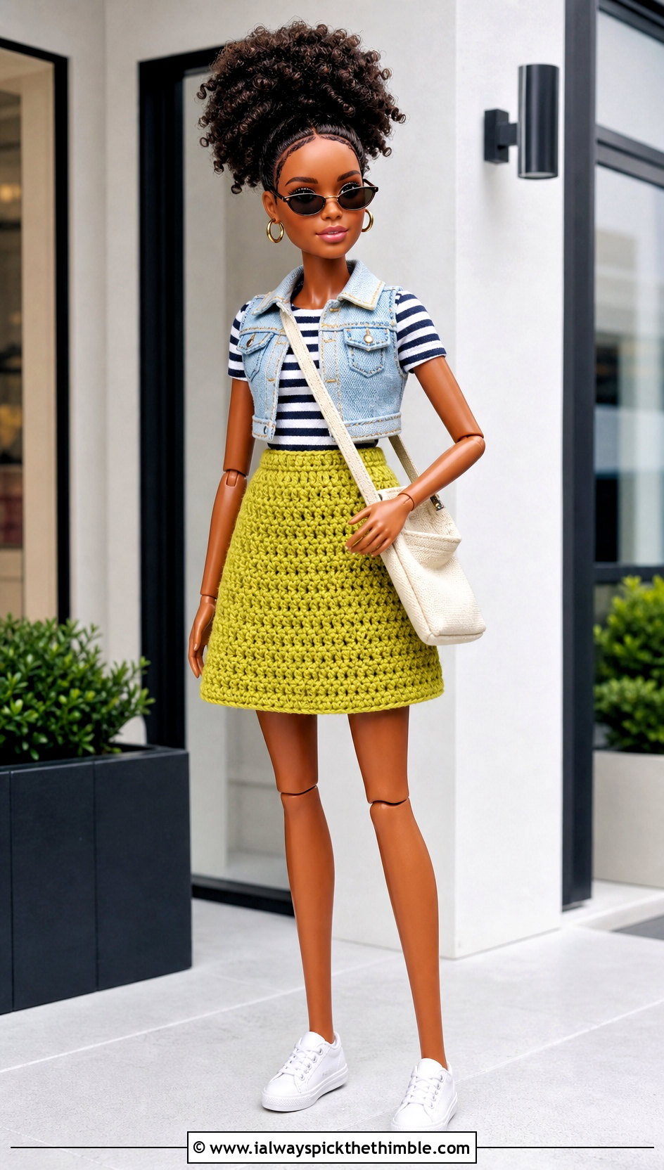 Crochet A Line Doll Skirt With Striped Tee - 15 Crochet Doll Skirts outfit ideas