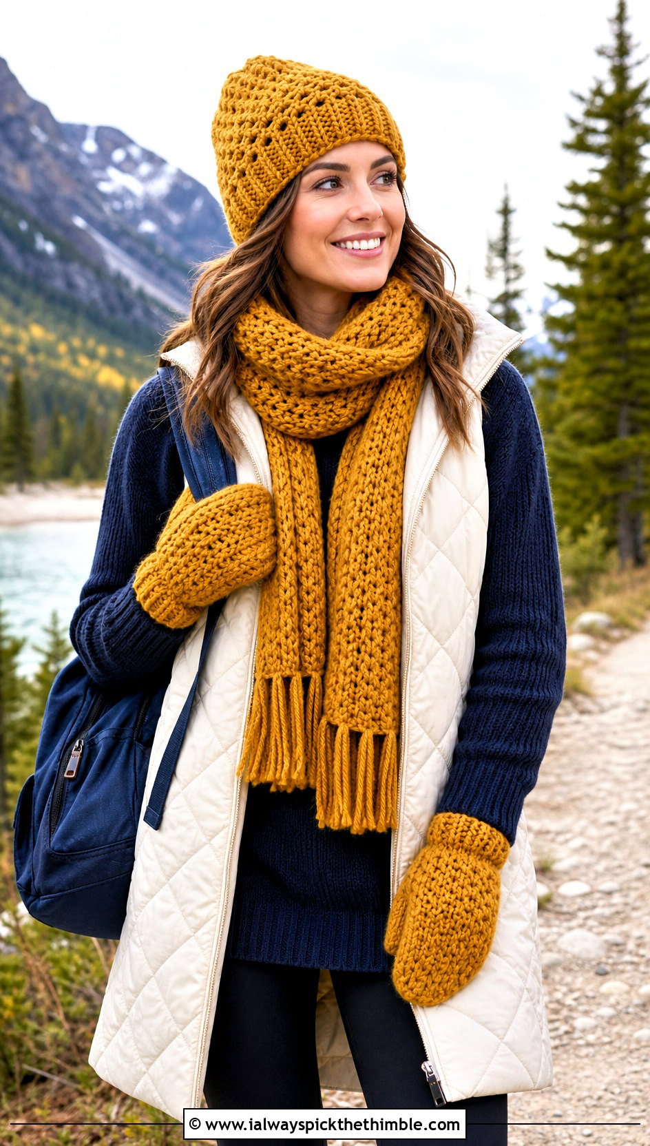 Crochet Alpine Hat Muffler Scarf And Mittens With Long Vest - 20 crochet hat scarf gloves set outfit ideas