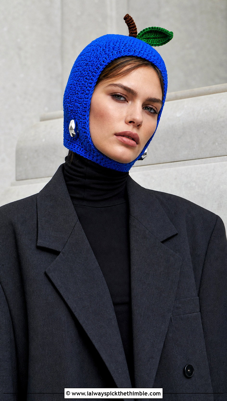 Crochet Apple Balaclava With Oversized Blazer - 25 crochet apple hat outfit ideas
