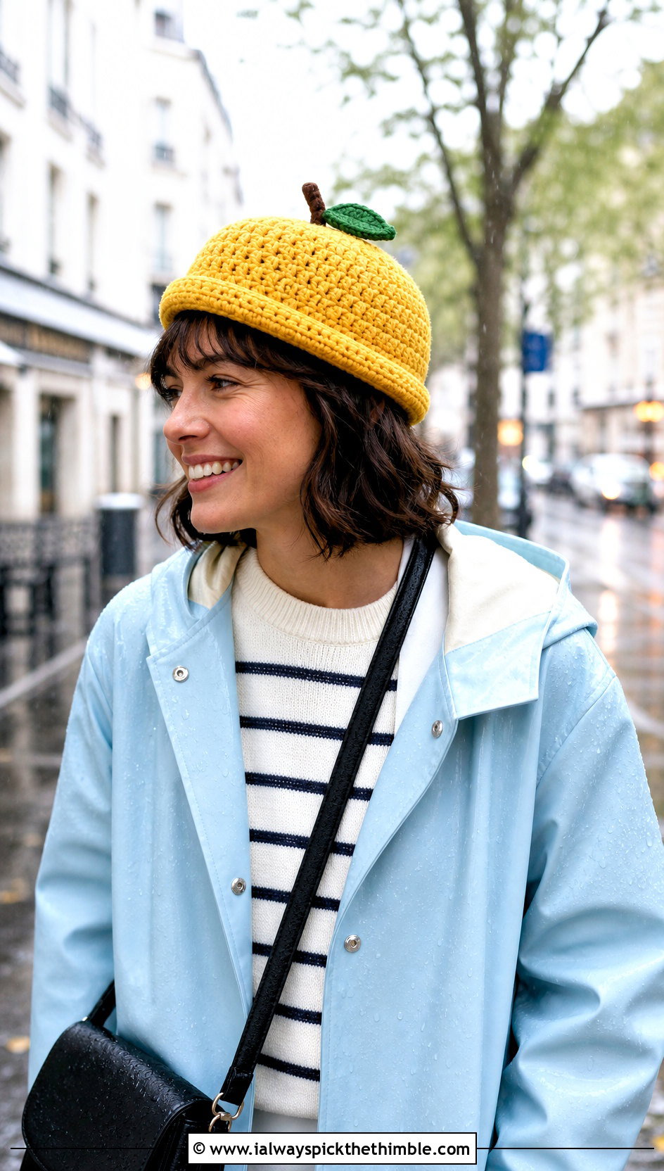 Crochet Apple Fisherman Beanie With Raincoat - 25 crochet apple hat outfit ideas