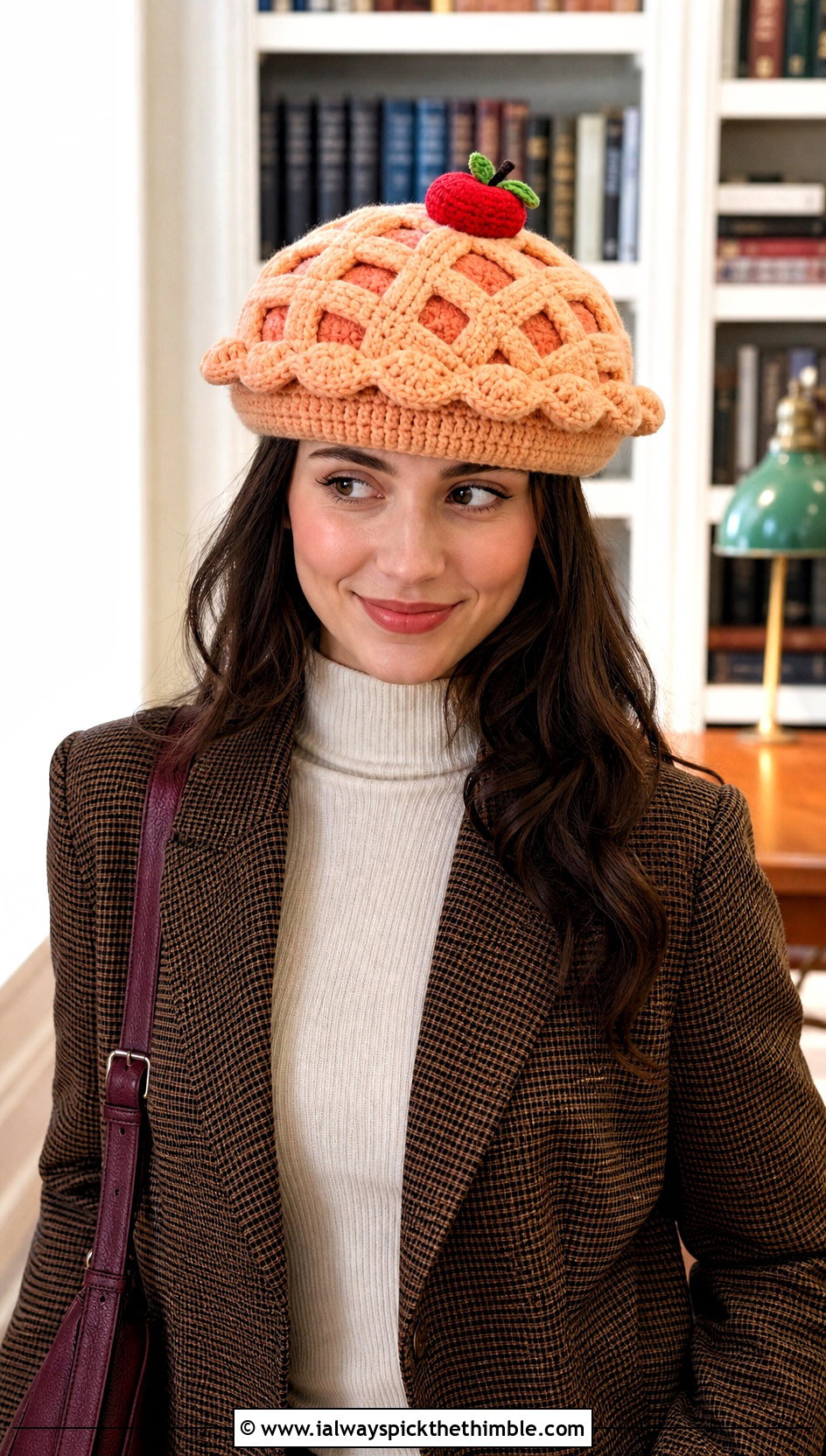 Crochet Apple Pie Hat With Plaid Blazer - 15 Crochet Thanksgiving Hat outfit ideas