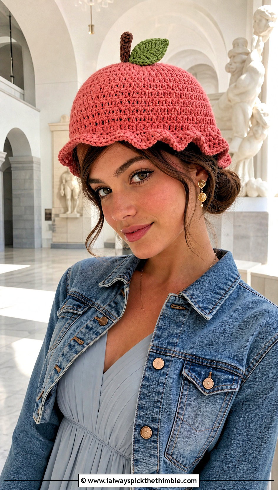 Crochet Apple Scalloped Beanie With Midi Dress - 25 crochet apple hat outfit ideas