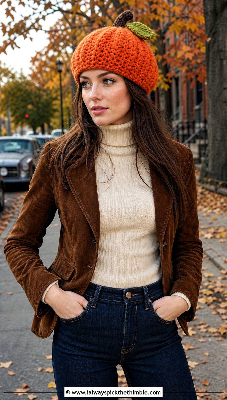 Crochet Apple Tam Hat With Flared Jeans - 25 crochet apple hat outfit ideas