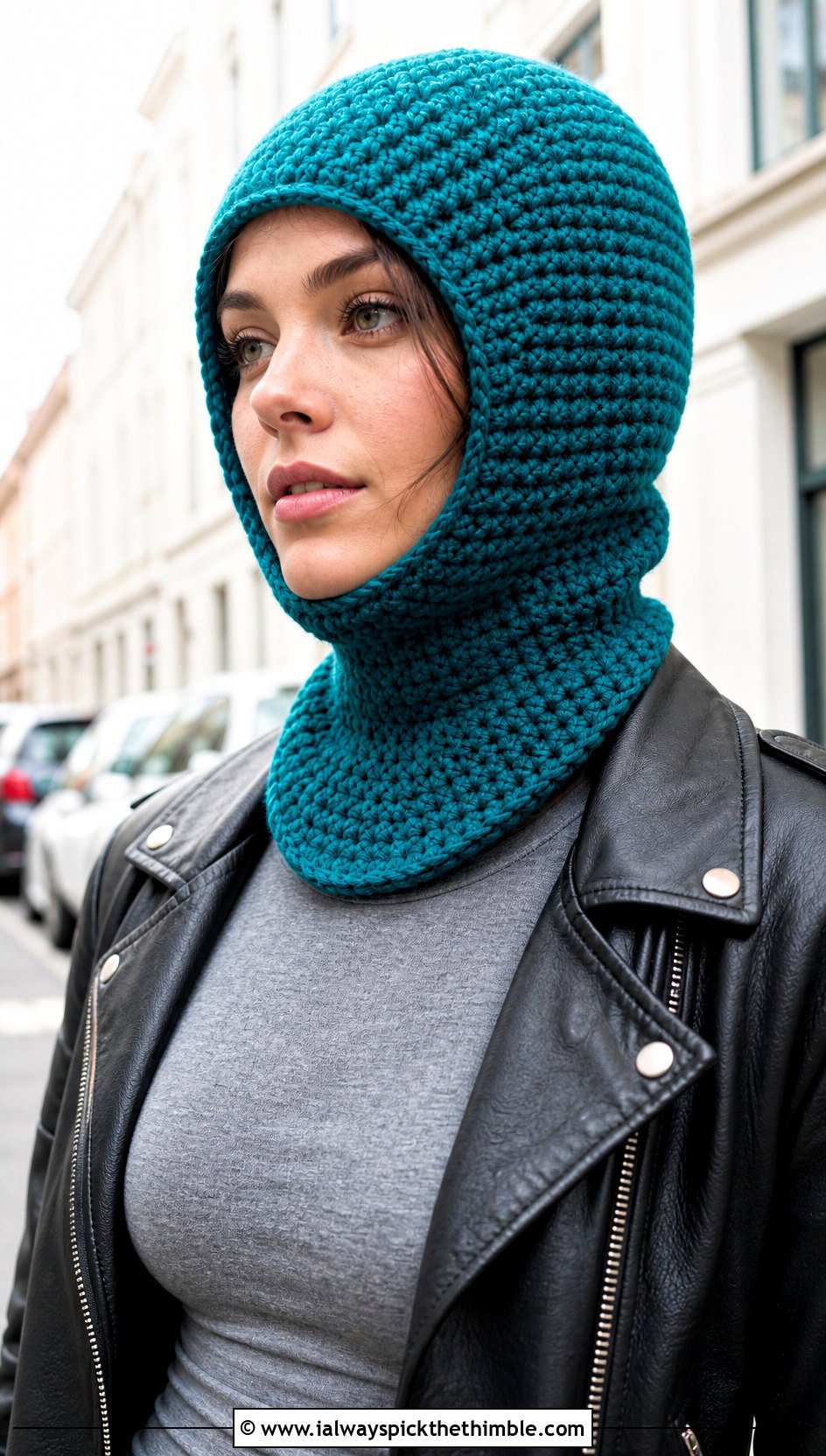 Crochet Astronaut Balaclava Hat With Leather Jacket - 15 Crochet Astronaut Hat outfit ideas