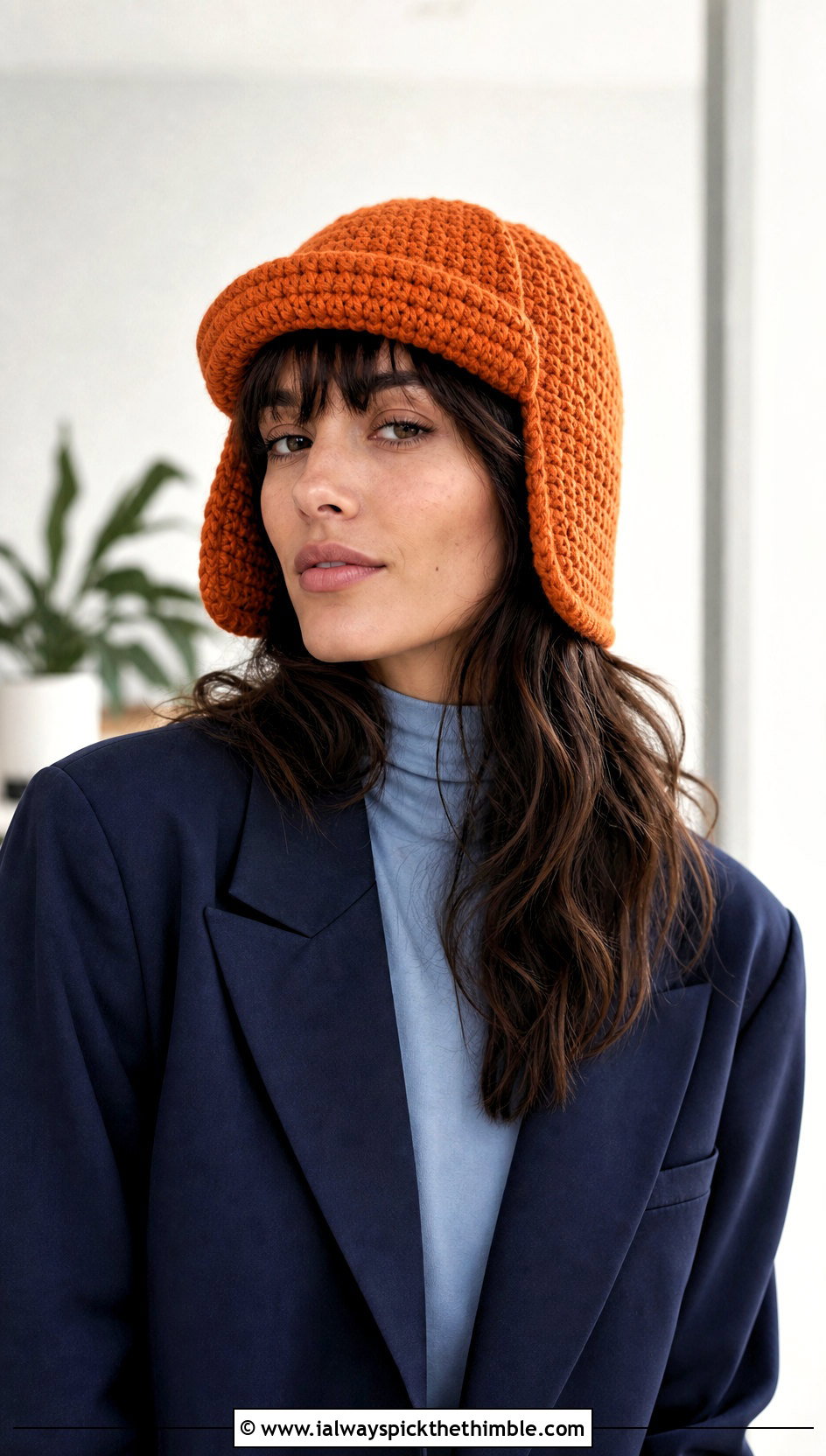 Crochet Aviator Flap Hat With Tailored Blazer - 20 crochet flap hat outfit ideas