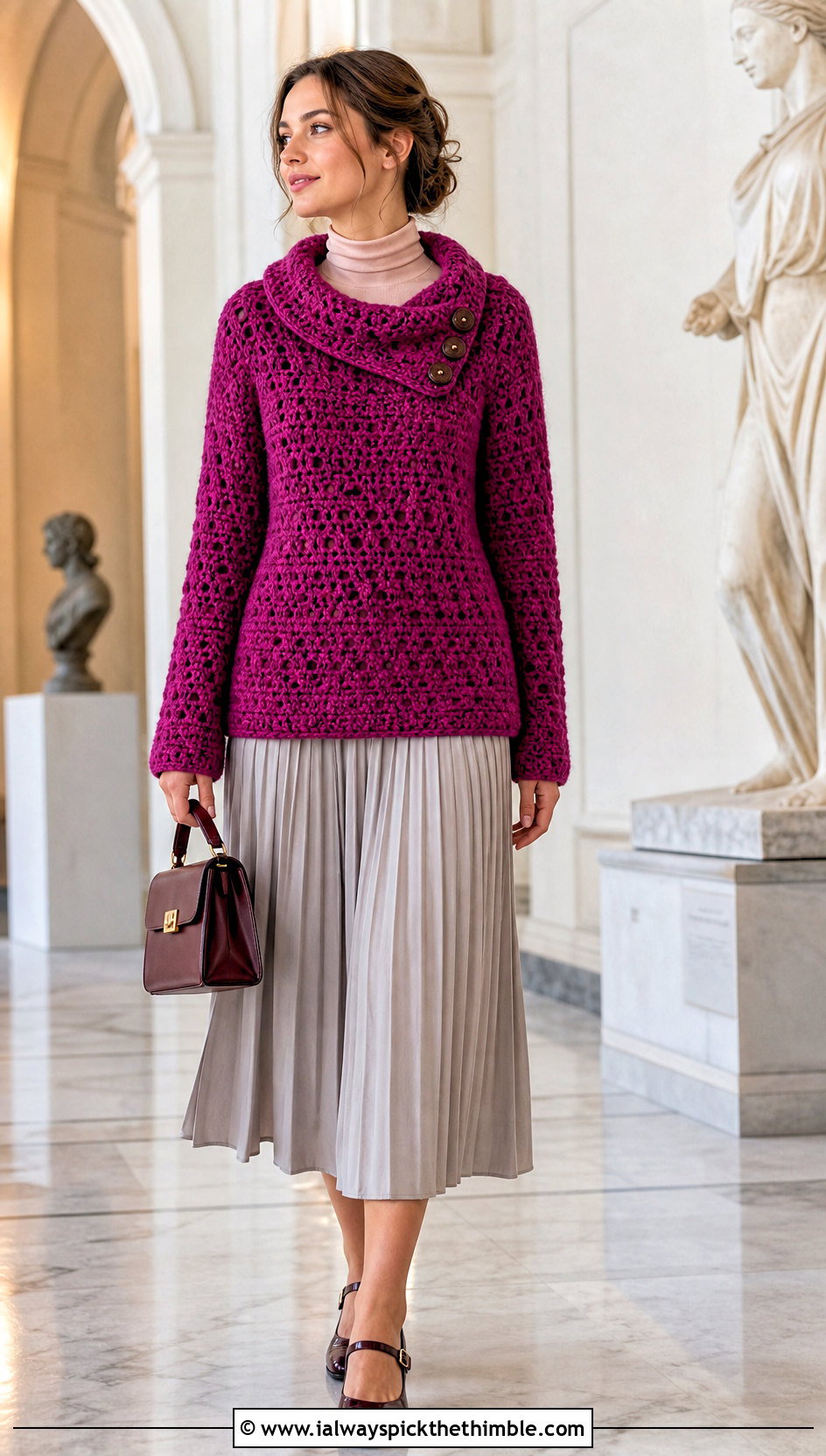 Crochet Azel Pullover With Pleated Midi Skirt - 15 Crochet Azel Pullover outfit ideas
