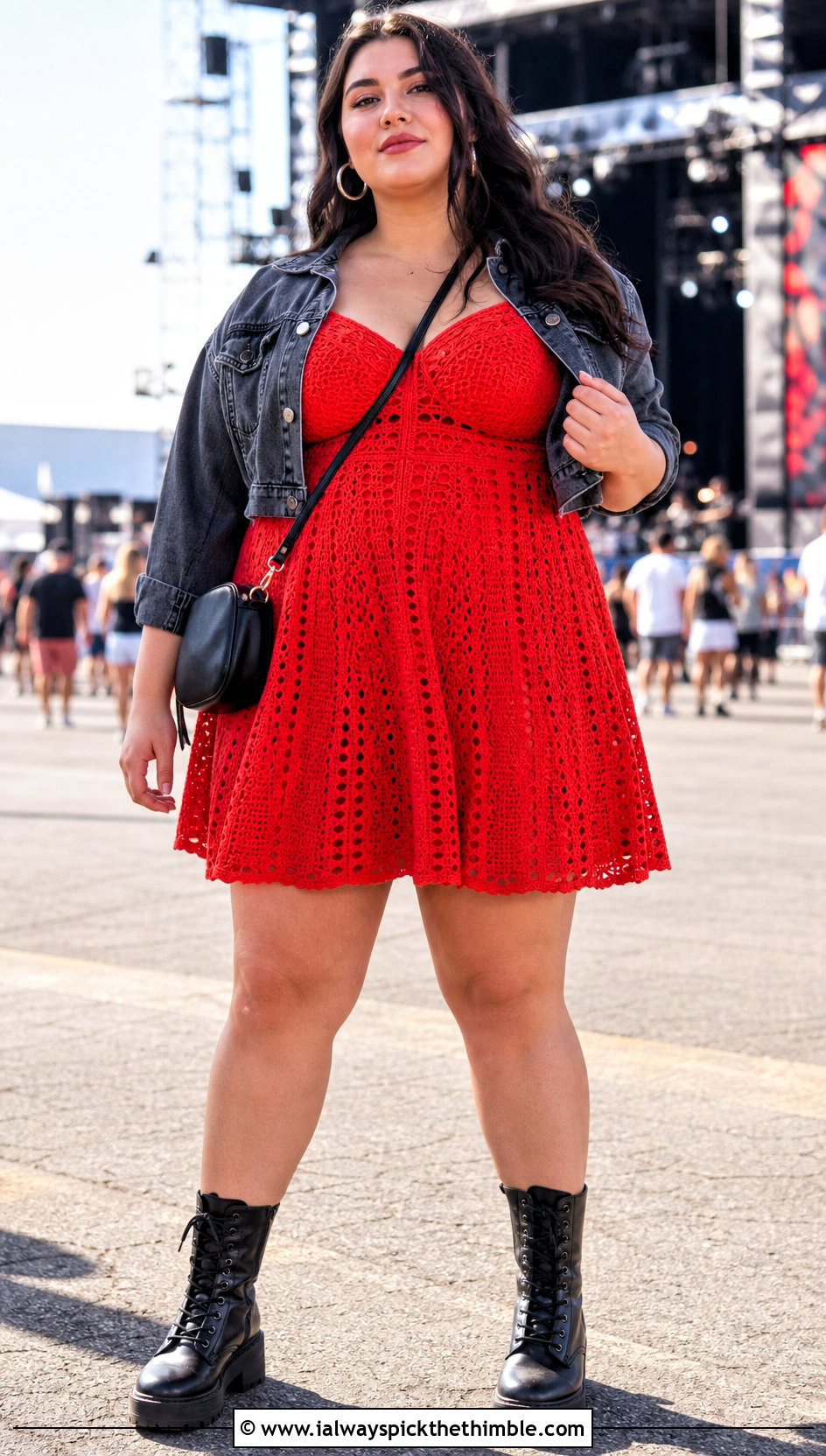 Crochet Babydoll Dress With Combat Boots - 25 plus size crochet outfit ideas