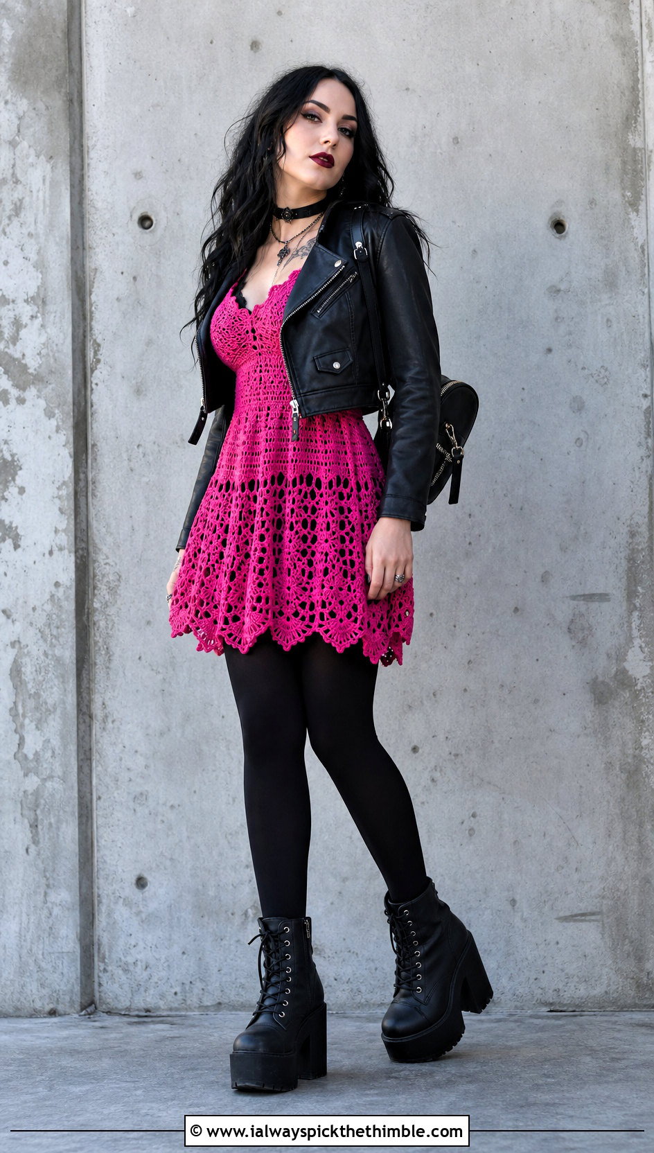 Crochet Babydoll Dress With Moto Jacket - 25 Crochet Goth Clothes and outfit ideas