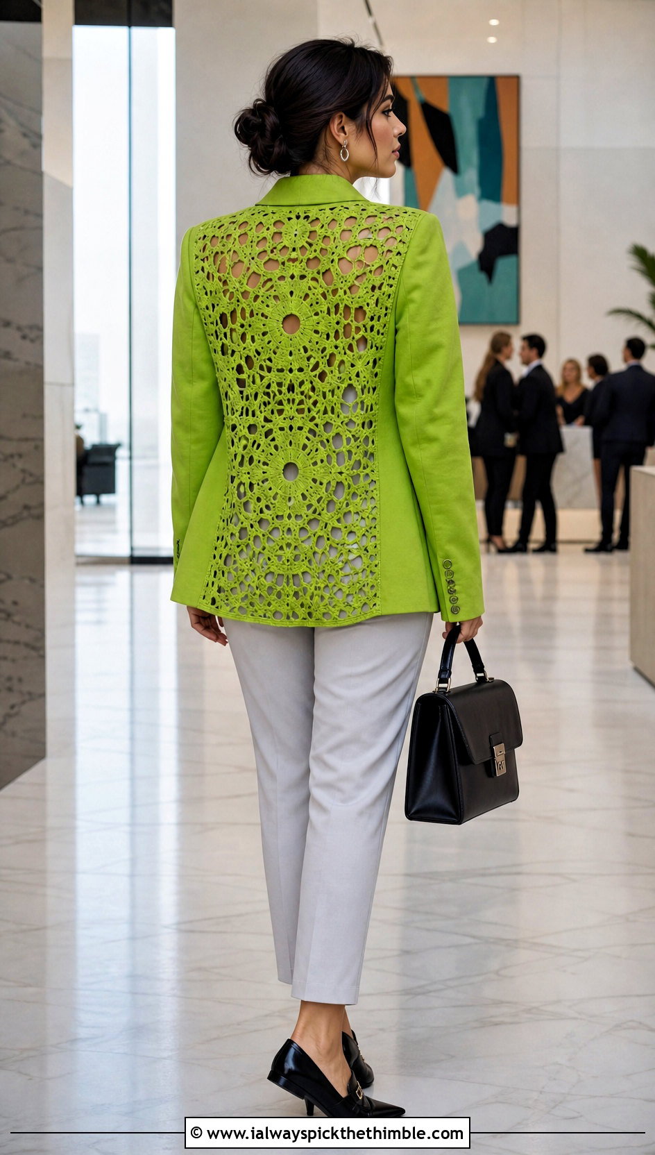 Crochet Back Panel Blazer With Cigarette Pants - 15 Crochet Clothes With Fabric outfit ideas