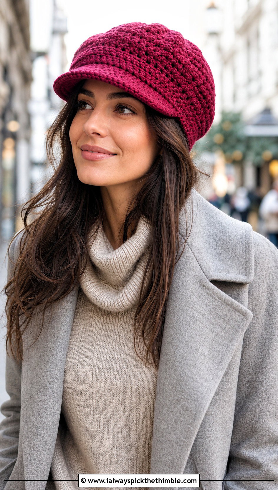 Crochet Baker Boy Cap With Sweater Dress - 25 easy crochet hat outfit ideas