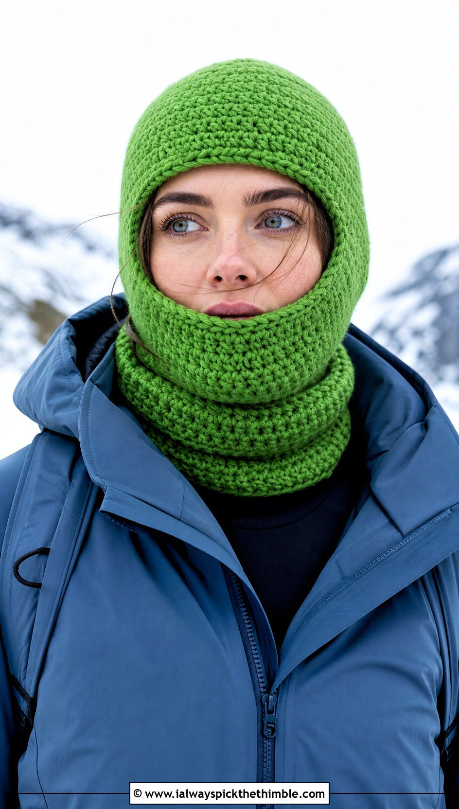 Crochet Balaclava And Neck Warmer With Technical Parka - 20 crochet scarf hat combo outfit ideas