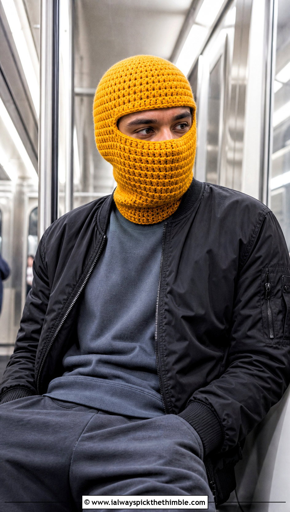 Crochet Balaclava Hat With Bomber Jacket And Track Pants - 20 men's crochet hats outfit ideas