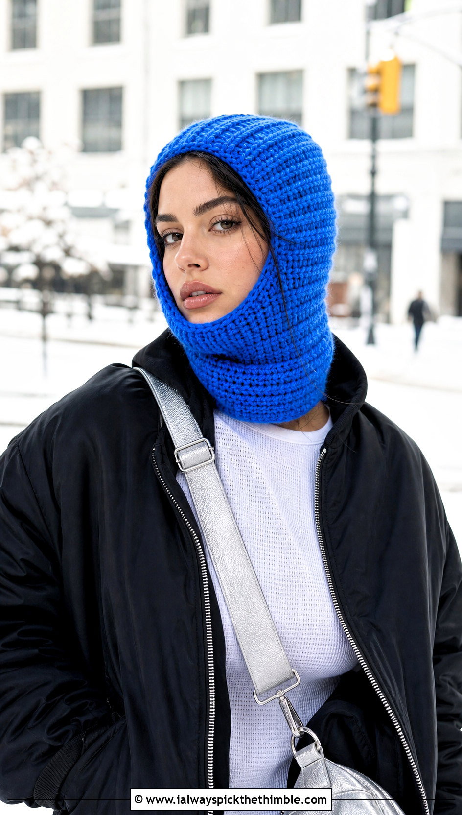 Crochet Balaclava Hat With Bomber Jacket and Joggers - 25 crochet adult hats outfit ideas