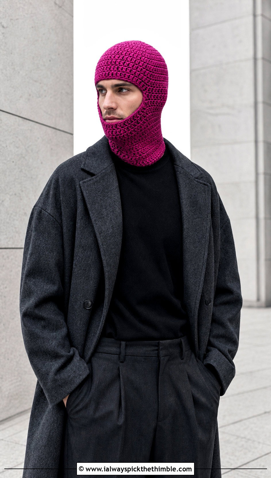 Crochet Balaclava Hat With Minimalist Streetwear - 25 crochet hat for man outfit ideas