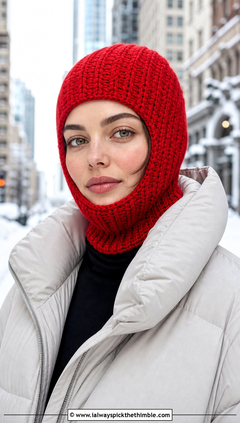 Crochet Balaclava Hat With Oversized Puffer - 25 easy crochet hats outfit ideas
