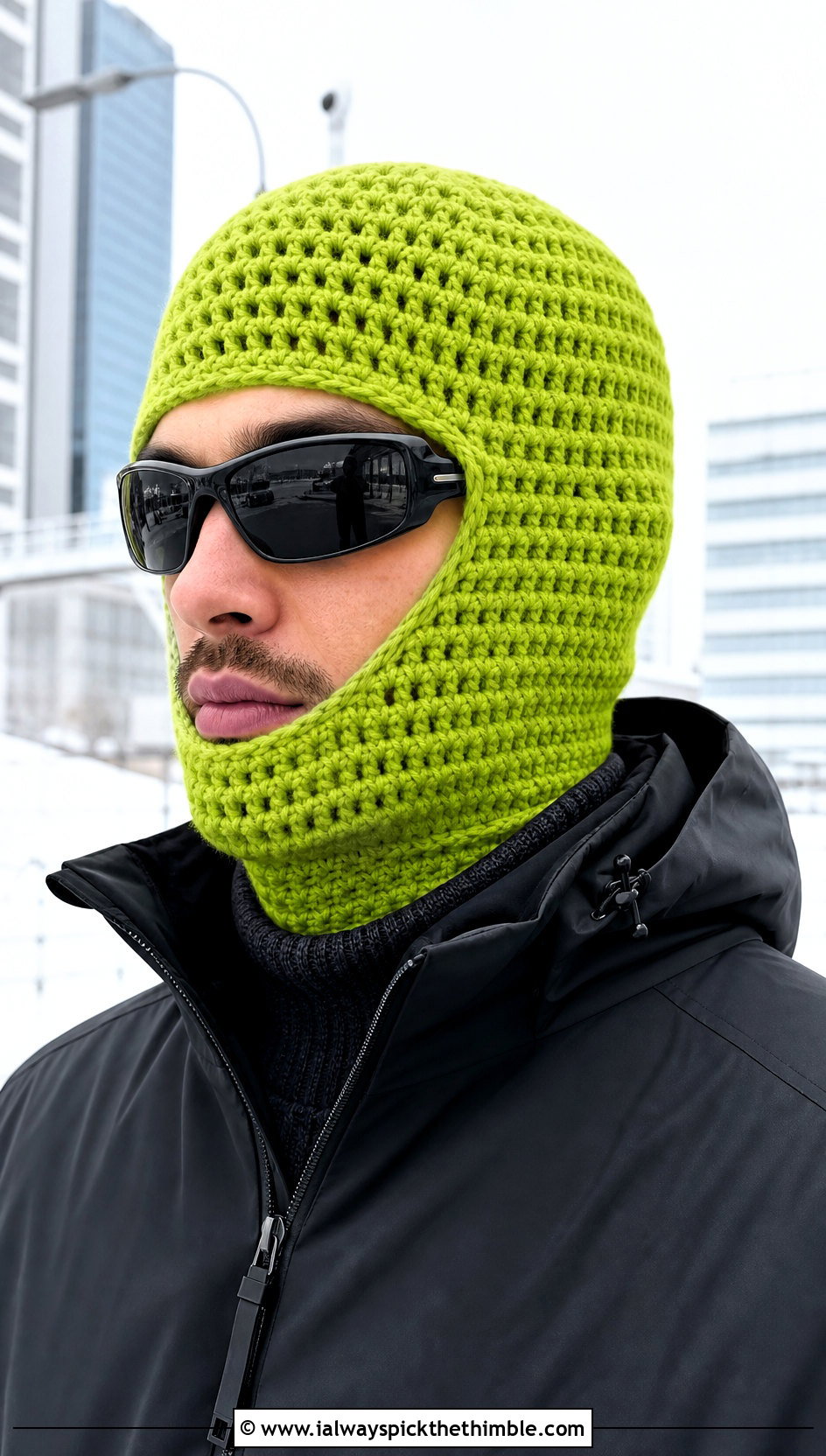 Crochet Balaclava Hat With Technical Jacket - 25 crochet hats for men outfit ideas