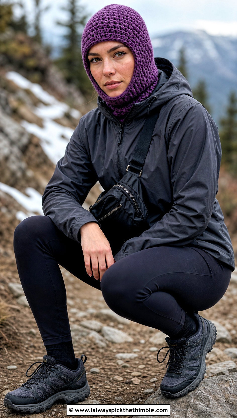 Crochet Balaclava Hat With Technical Jacket And Leggings - 20 Wool Crochet Hat outfit ideas