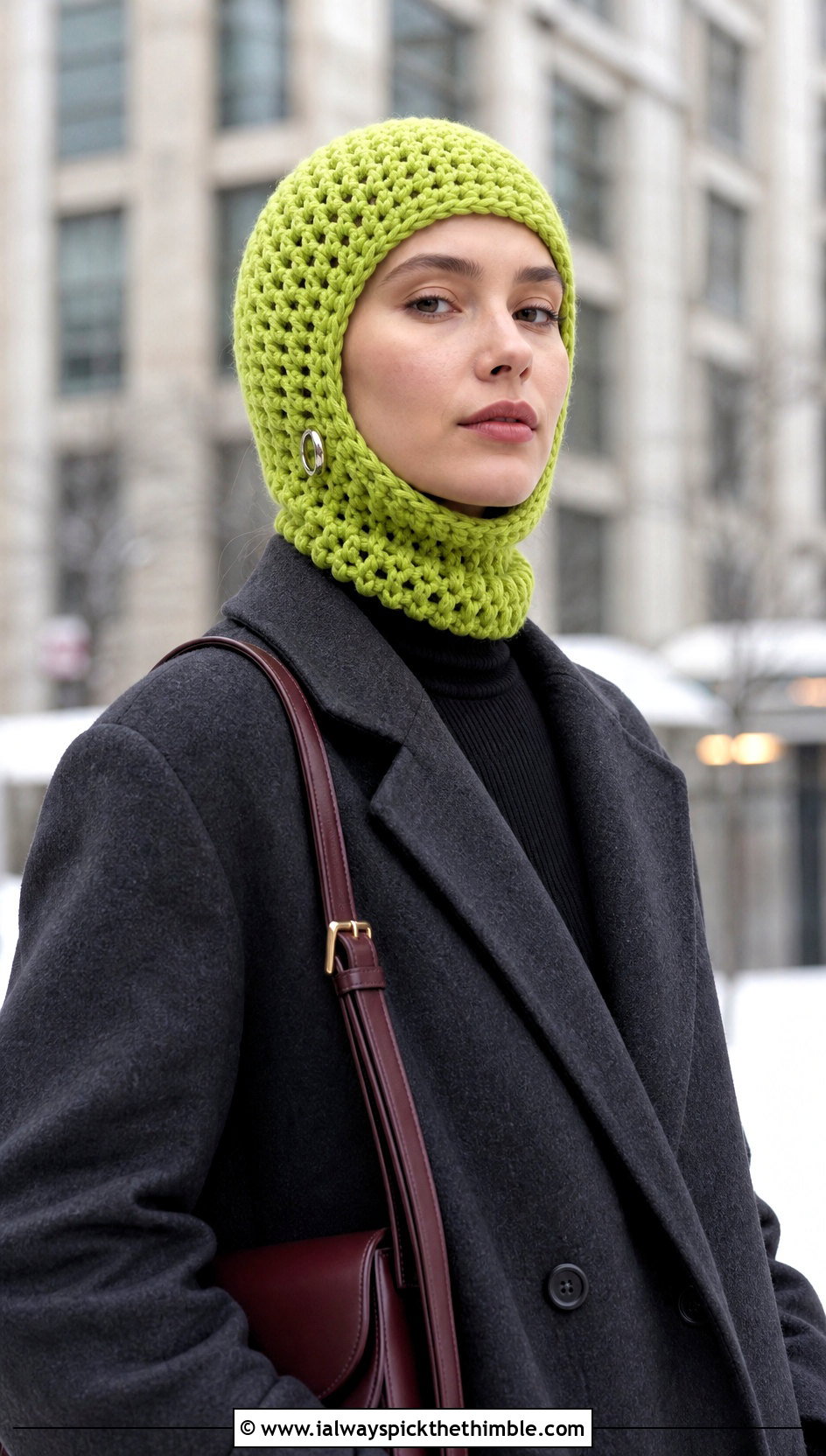 Crochet Balaclava Hat With Wool Coat - 20 Cute Crochet Hats outfit ideas