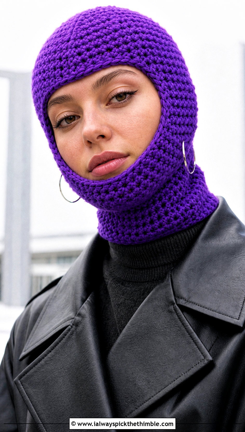 Crochet Balaclava Ski Hat With Leather Jacket - 20 crochet ski hat outfit ideas