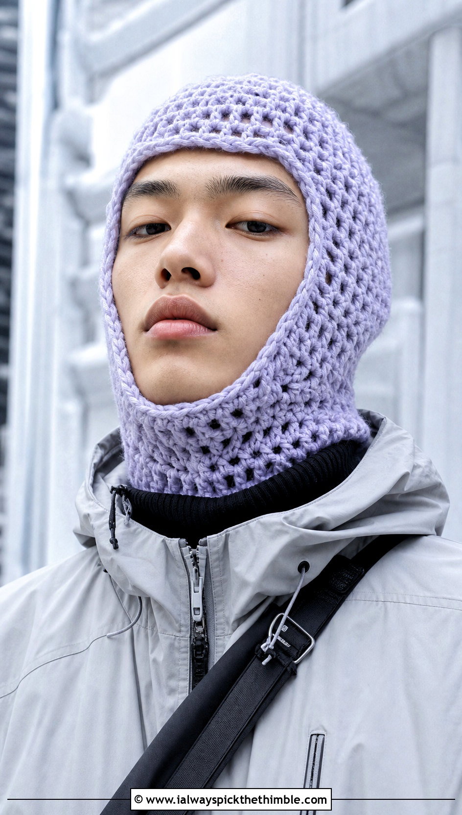 Crochet Balaclava With Technical Shell Jacket - 25 crochet hats men outfit ideas