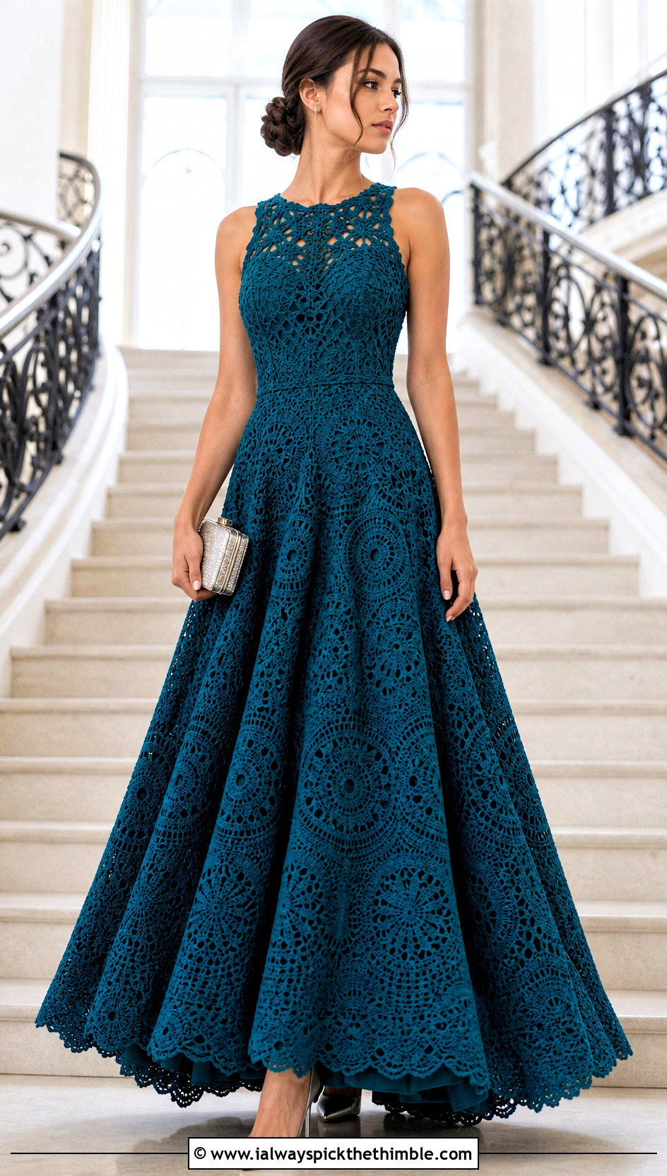Crochet Ball Gown With Minimal Jewelry - 20 Crochet Prom Dress outfit ideas