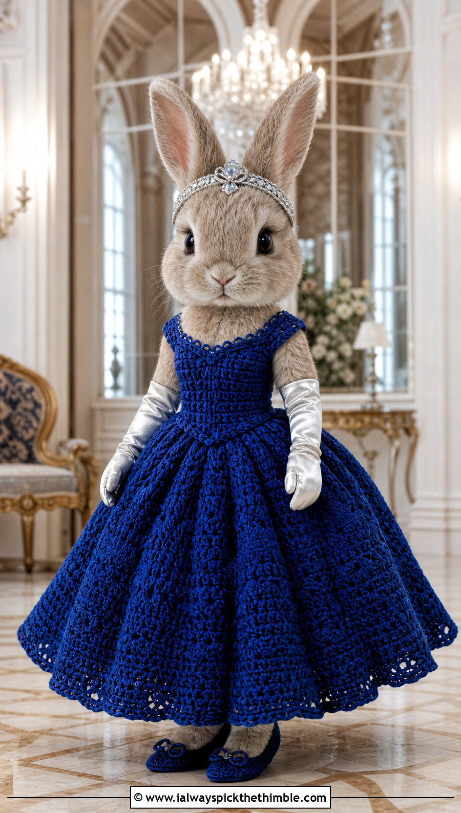Crochet Ball Gown With Satin Gloves - 25 crochet clothes for stuffed animals outfit ideas