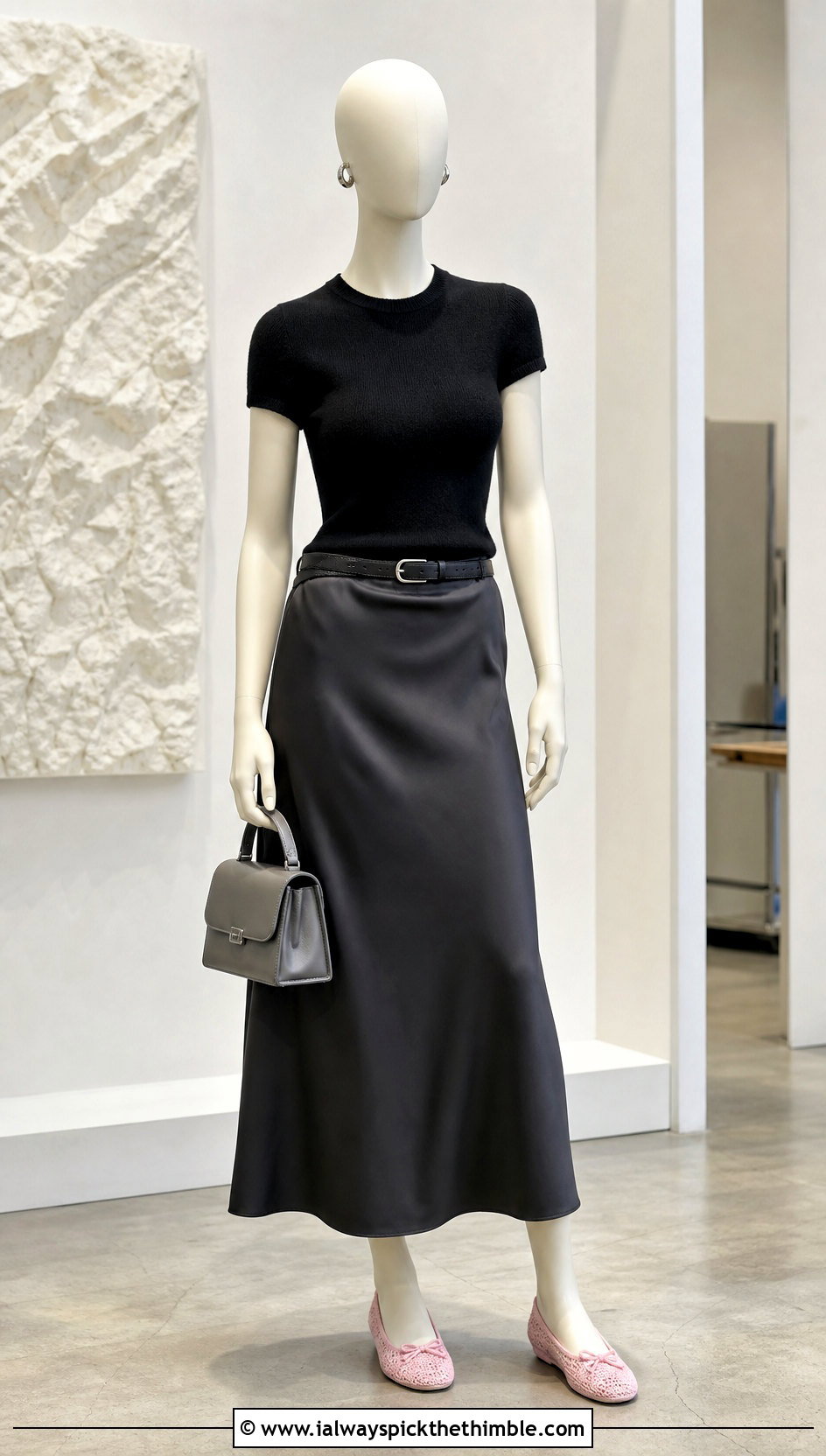 Crochet Ballet Slip Ons With A Satin Midi Skirt - 15 crochet slip-on shoes on mannequin outfit ideas