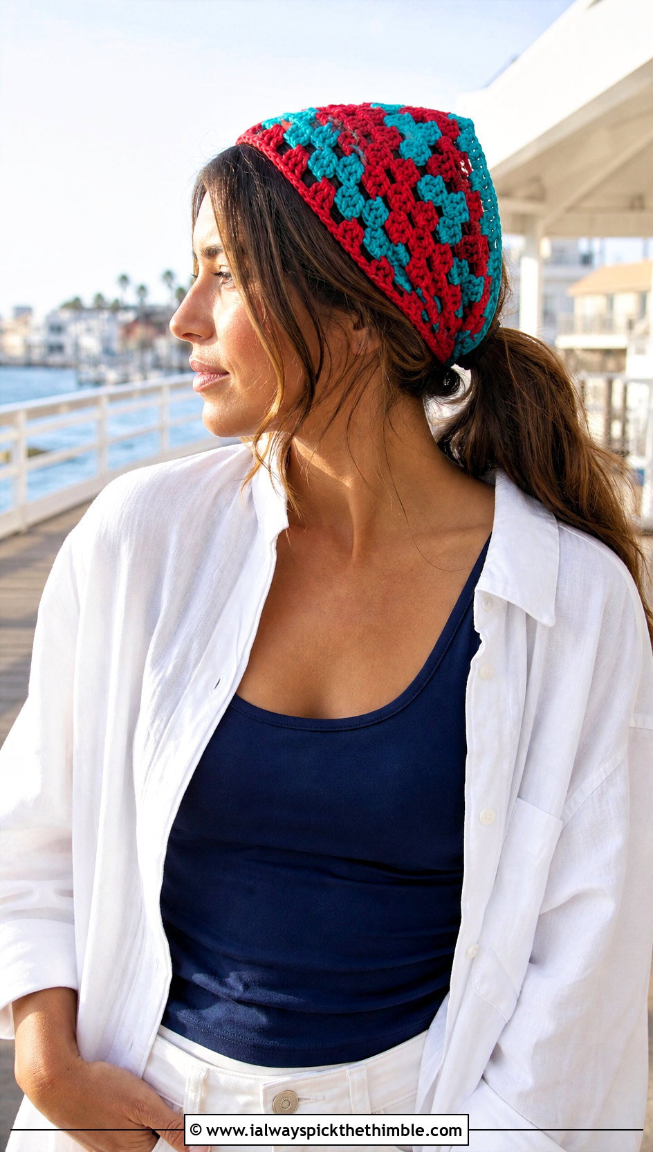 Crochet Bandana Headband With White Shirt And Shorts - 20 simple crochet head bands outfit ideas