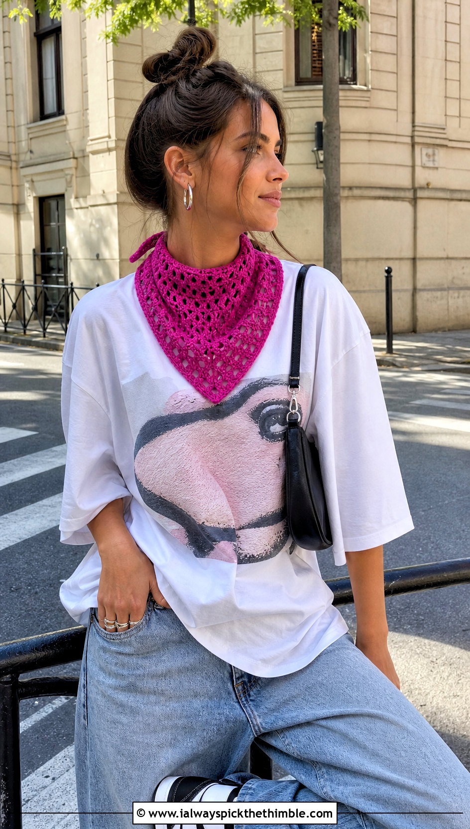 Crochet Bandana Scarf With Graphic Tee - 20 Beginner Crochet Projects Scarf outfit ideas