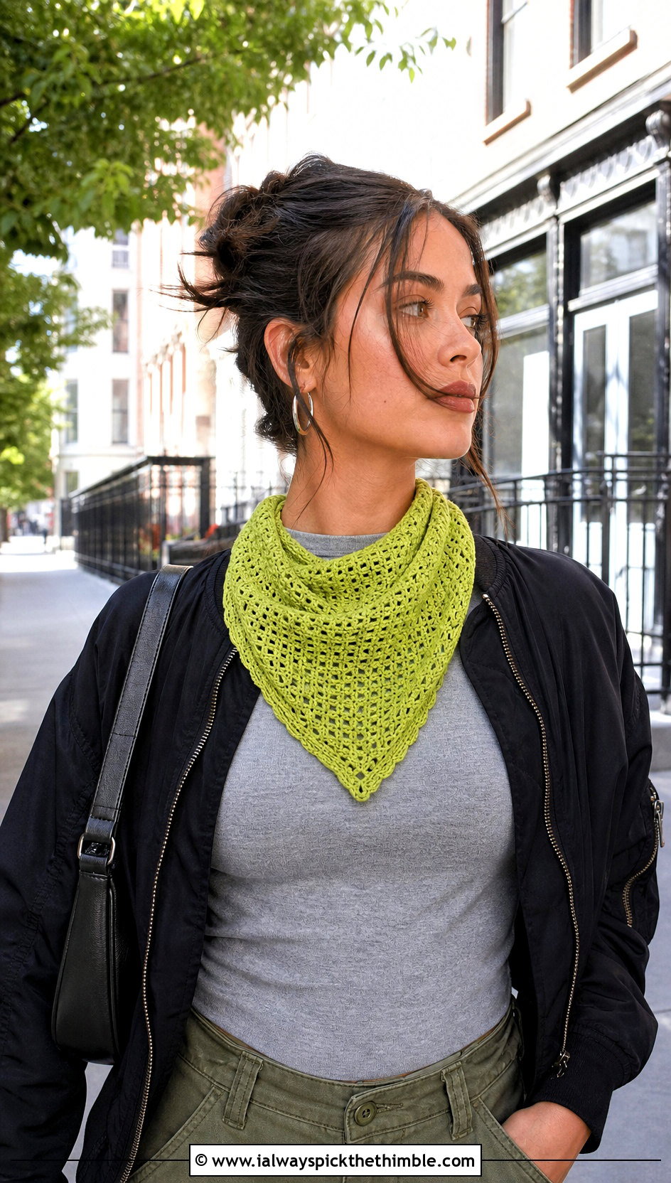 Crochet Bandana Scarf With T Shirt And Cargo Pants - 25 quick crochet scarf outfit ideas