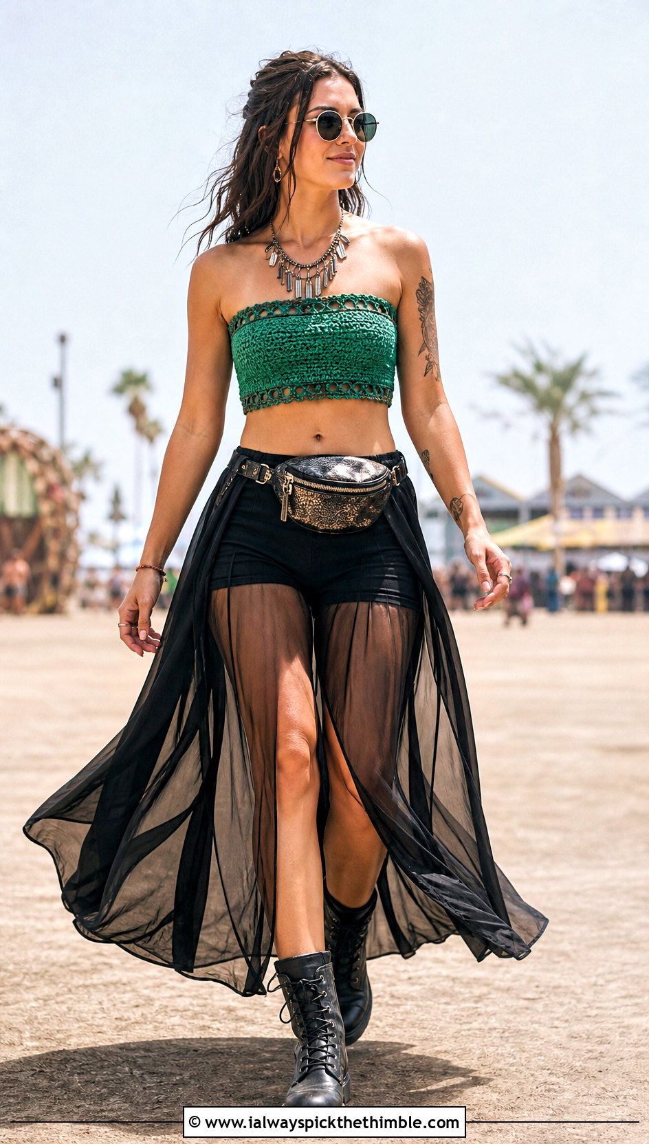 Crochet Bandeau Top With Sheer Maxi Skirt - 25 Crochet Top Festival Outfit ideas
