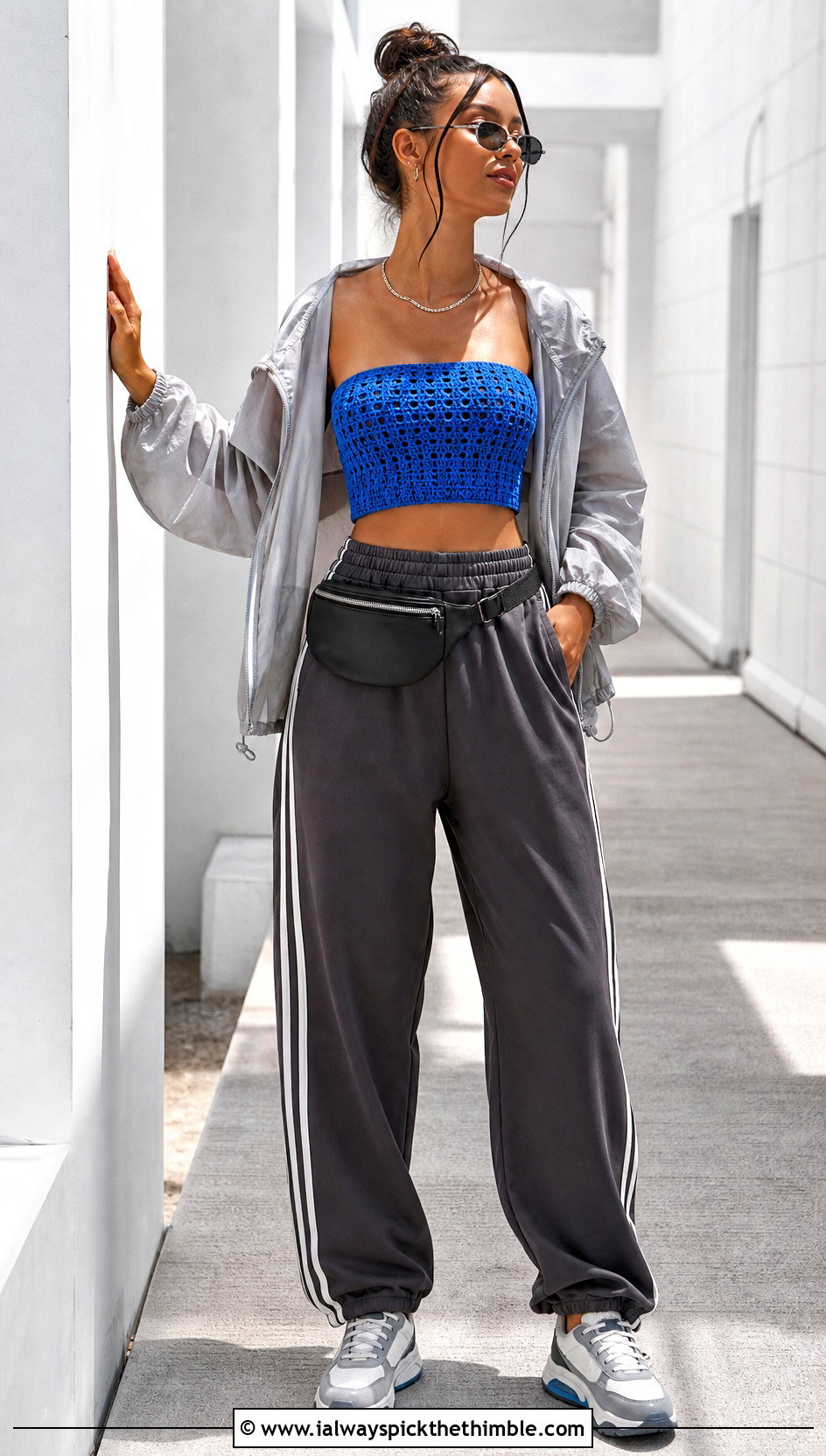 Crochet Bandeau Top With Track Pants - 20 unique crochet top outfit ideas