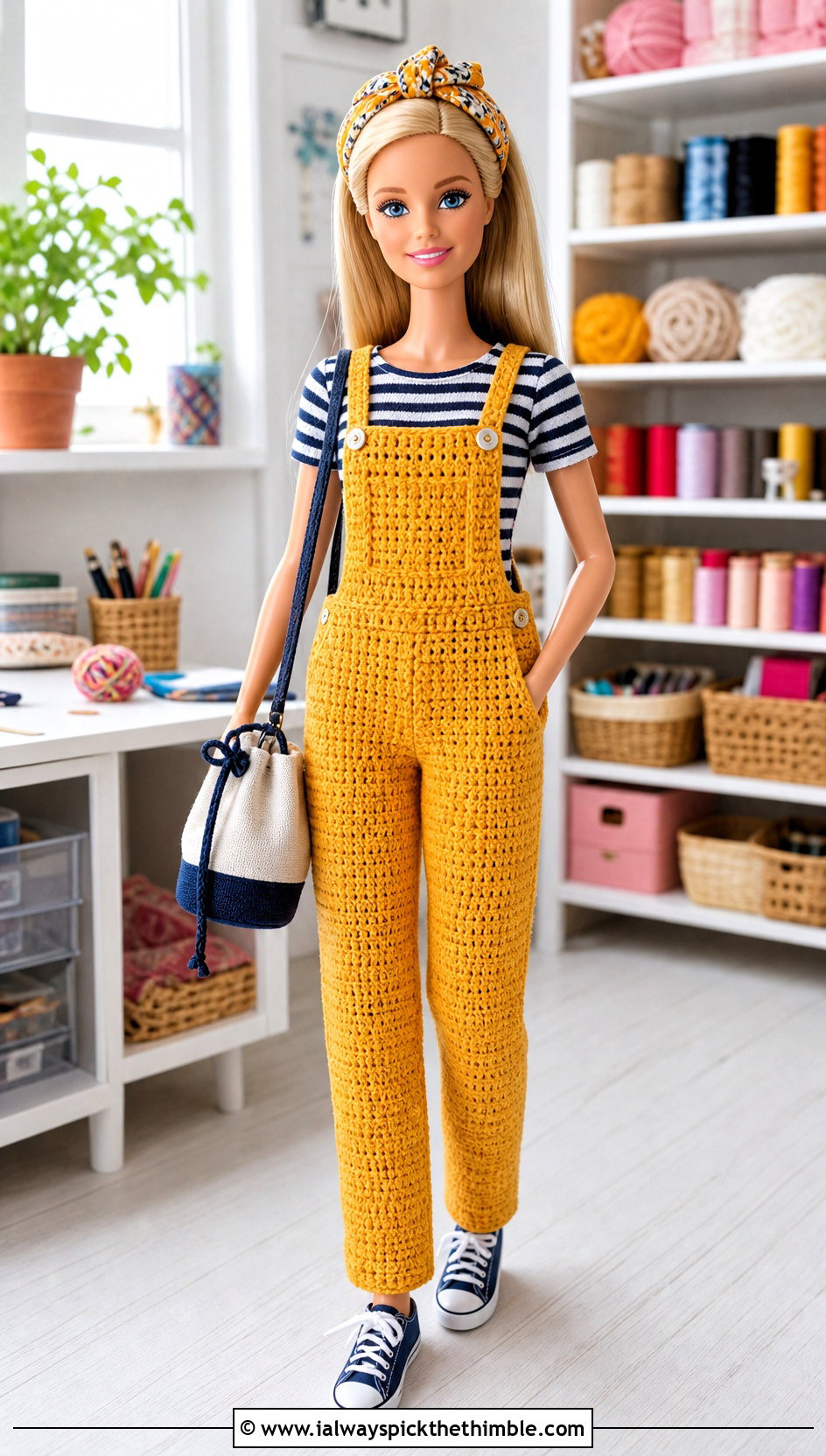 Crochet Barbie Bib Overalls With Striped Tee - 25 crochet barbie doll clothes and outfit ideas