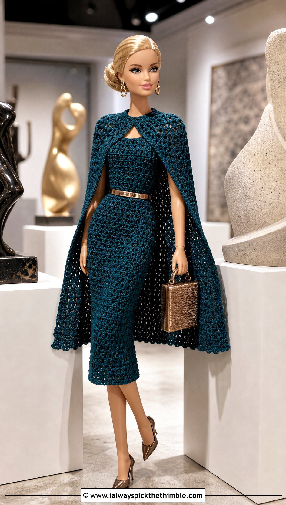 Crochet Barbie Cape Dress With Pointed Heels - 25 crochet barbie dress outfit ideas