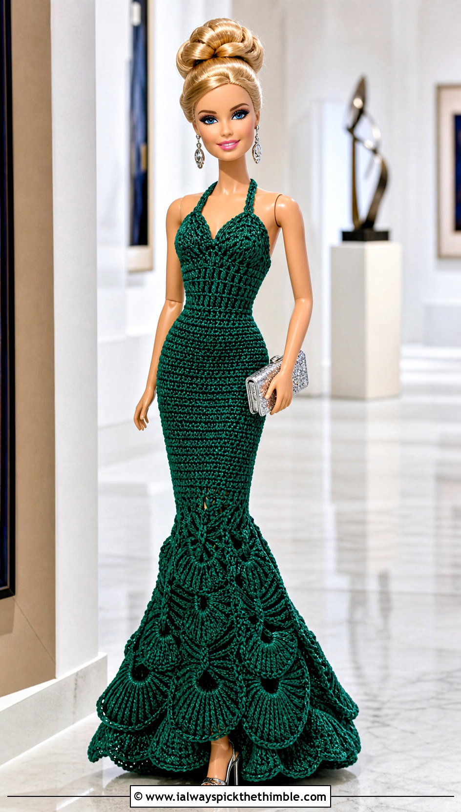 Crochet Barbie Mermaid Evening Gown With Clutch - 25 Easy Crochet Barbie Clothes and outfit ideas