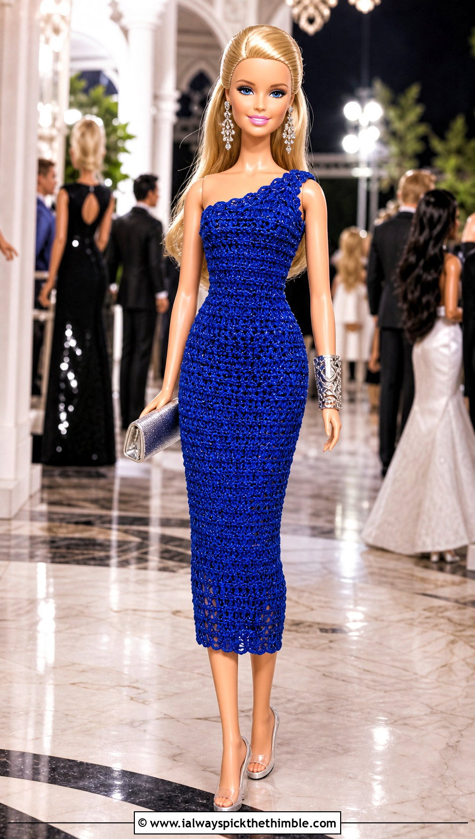 Crochet Barbie One Shoulder Dress With Clear Heels - 25 crochet barbie dress outfit ideas