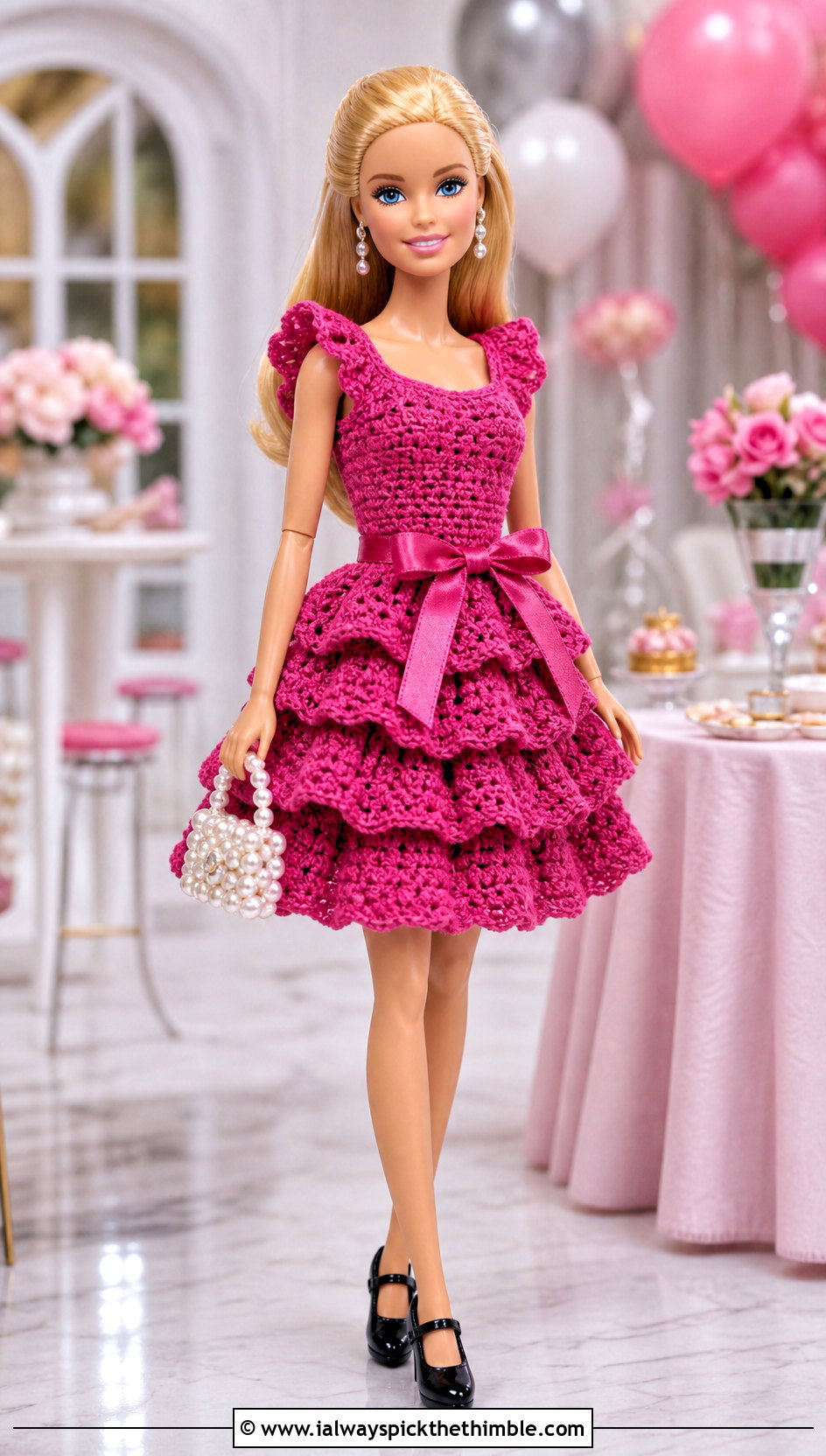 Crochet Barbie Ruffle Party Dress With Mary Jane Shoes - 25 crochet barbie dress outfit ideas
