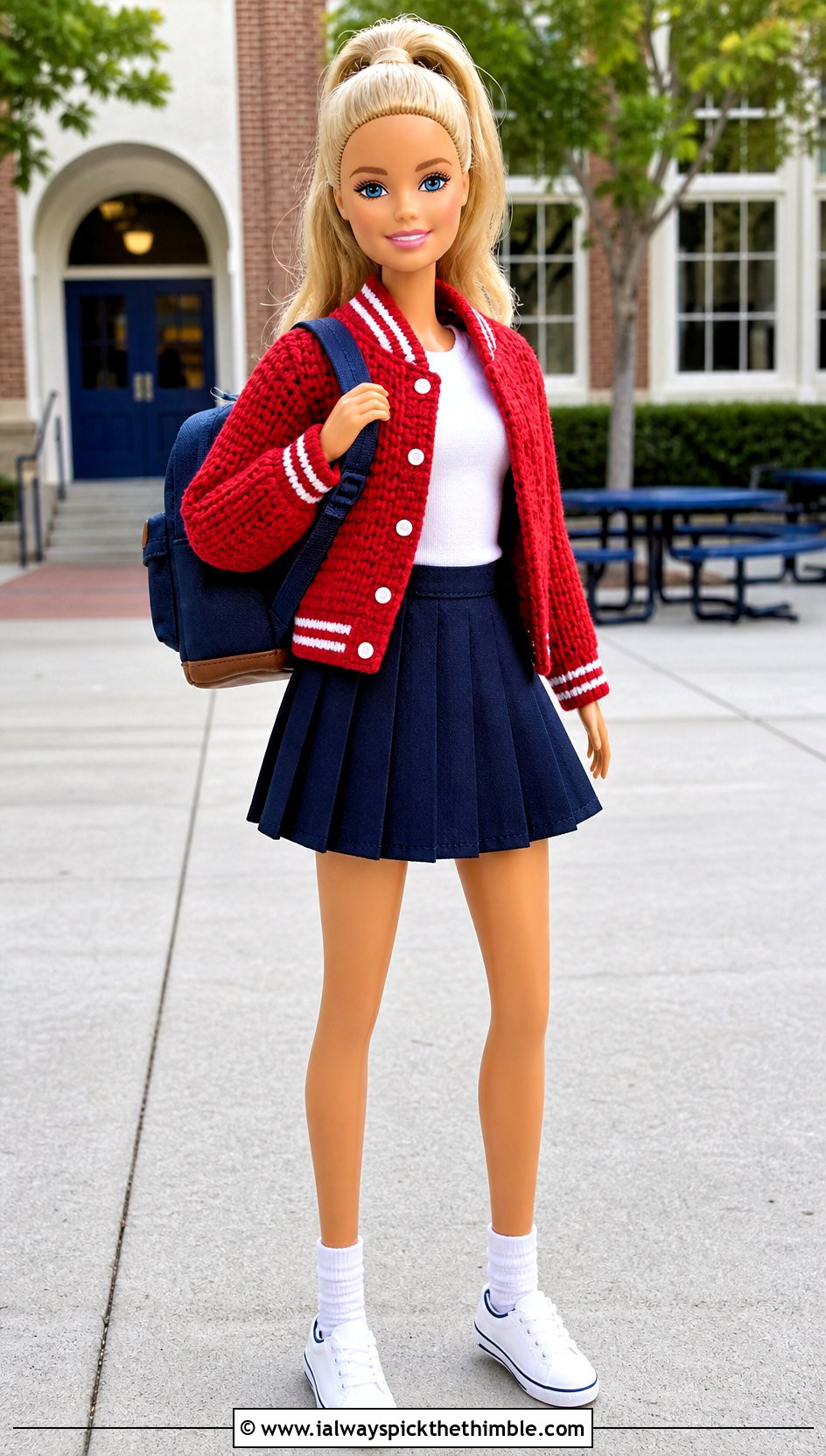 Crochet Barbie Varsity Jacket With Pleated Skirt - 25 Easy Crochet Barbie Clothes and outfit ideas