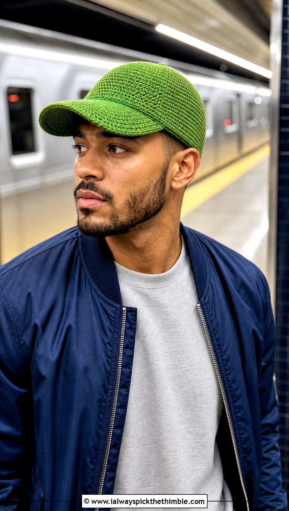 Crochet Baseball Cap With Bomber Jacket - 25 crochet cap for men outfit ideas