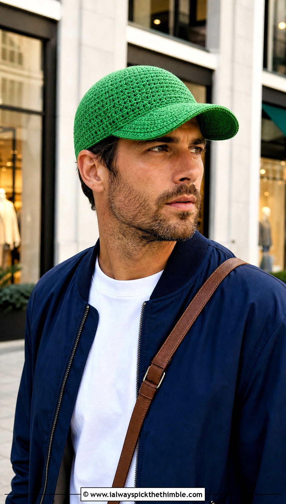 Crochet Baseball Cap With Bomber Jacket - 15 Easy Crochet Mens Hat outfit ideas