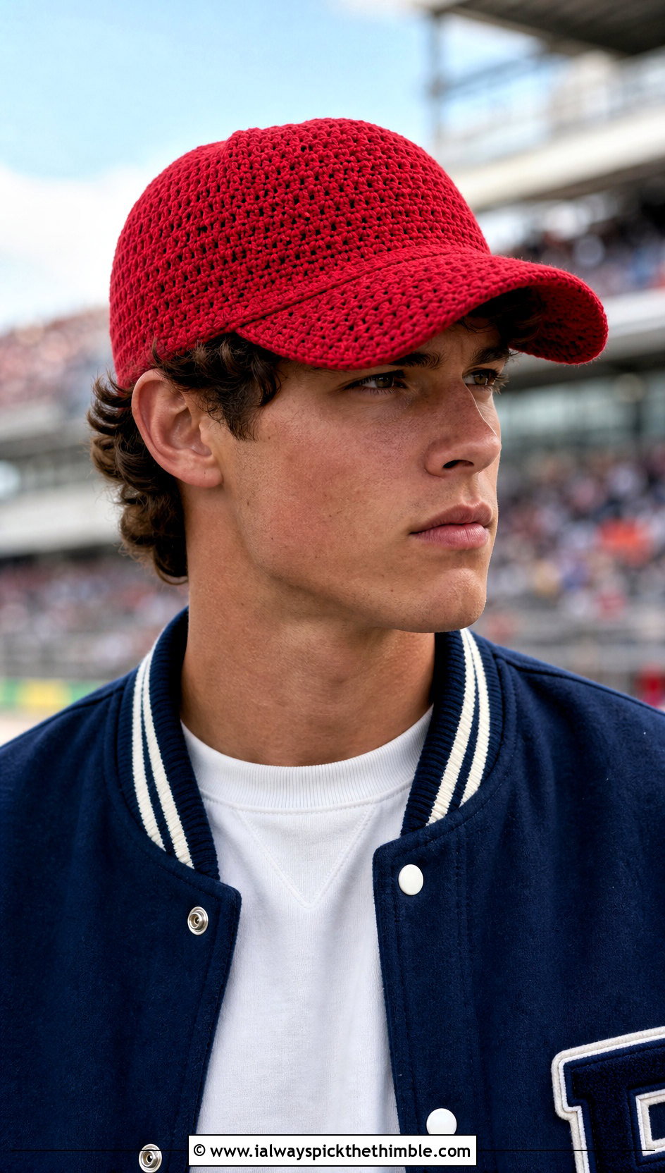 Crochet Baseball Cap With Varsity Jacket - 15 Unique Crochet Men Hat outfit ideas