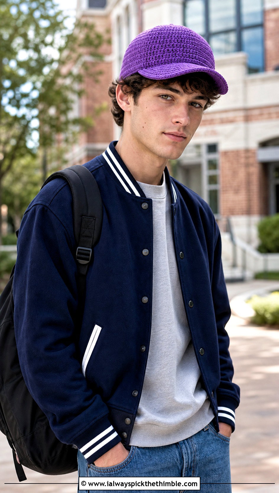 Crochet Baseball Cap With Varsity Jacket - 25 crochet hat for man outfit ideas